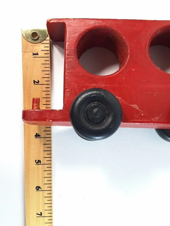 Vintage Red Wooden Toy Train Cars Set of 2 Pull-Along Locomotive & Flatbed Wagon - Picture 12 of 12